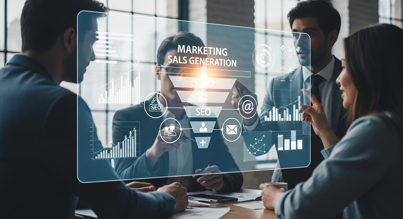 A marketing professional analyzing a lead generation funnel on a digital dashboard, a service offered by Digital film marketing.